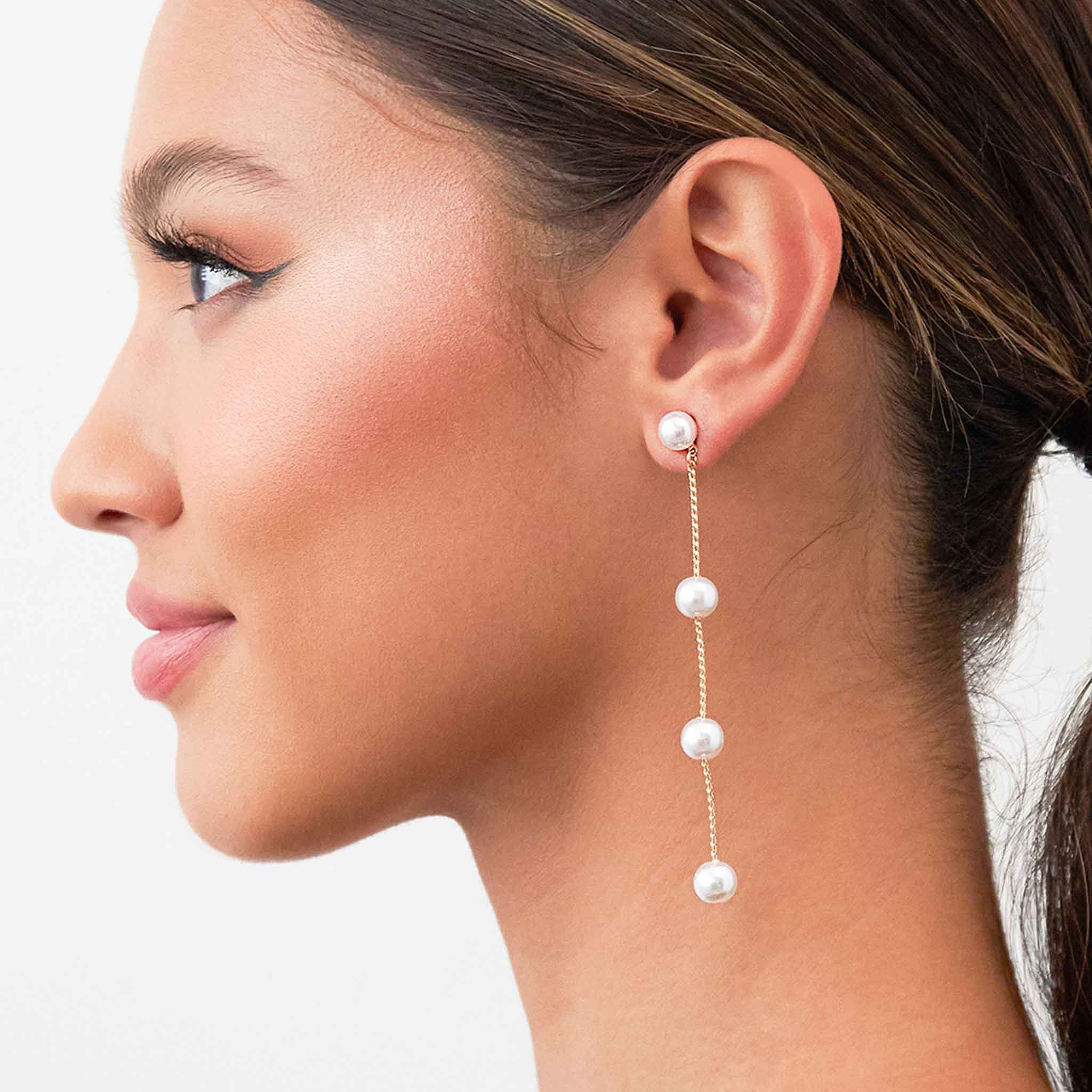 American Diamond Pearl Drop Long Earrings for Trendy Fashion